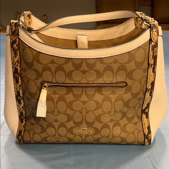 Coach Tan and Cream Signature Shoulder Bag With Purse Scarf - Picture 2 of 13